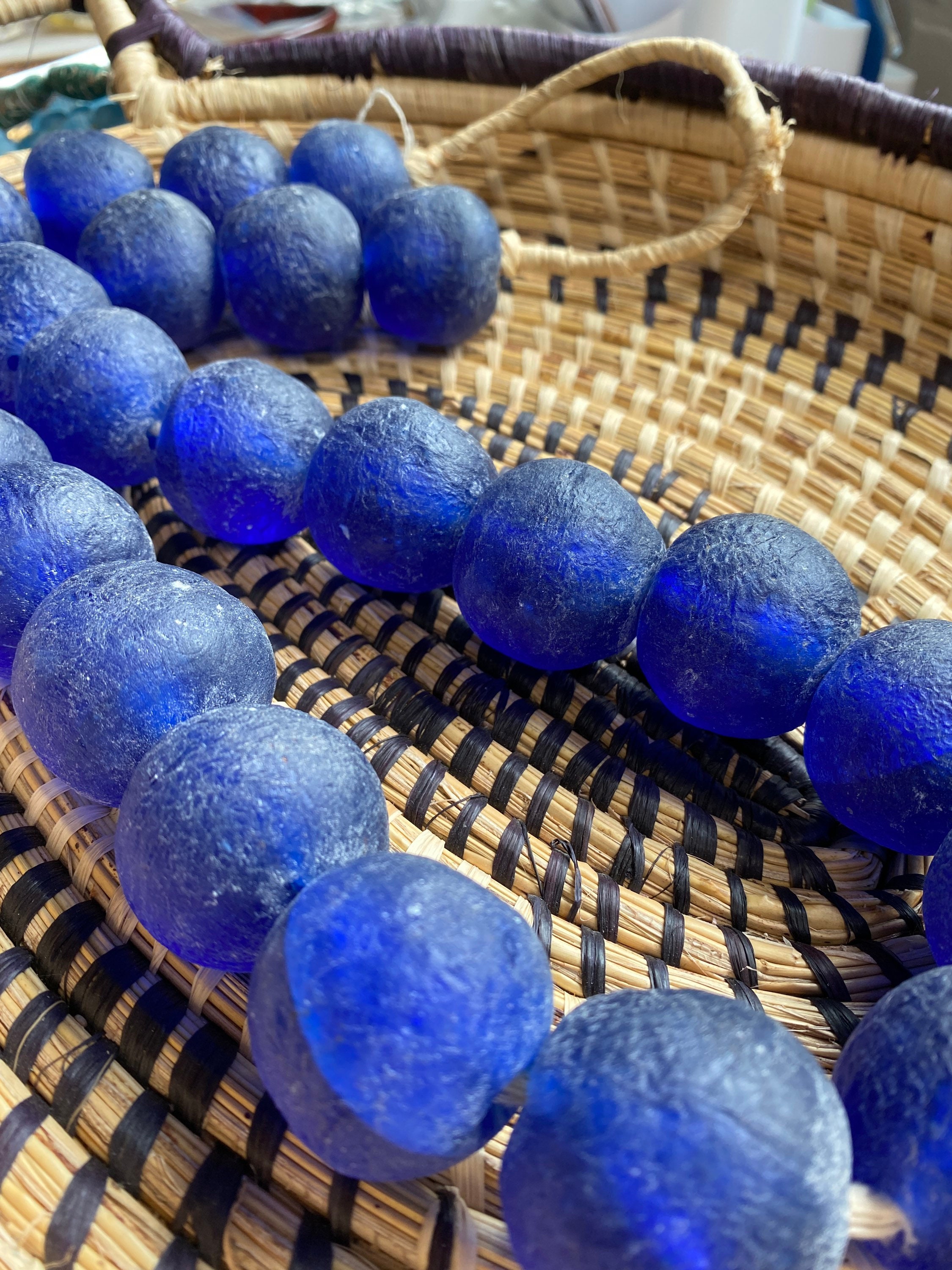 BIG Bold 32mm BLUE African Glass Beads from Ghana blue Etsy
