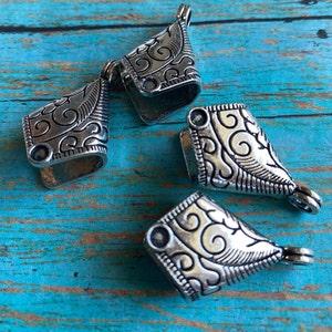 SALE Silver TASSEL Caps, 13 x 30mm, Pewter Caps or Cones Attached Bail, ClassicElements Beading Supplies, Classic Elements, We ship FAST FOUR CAPS