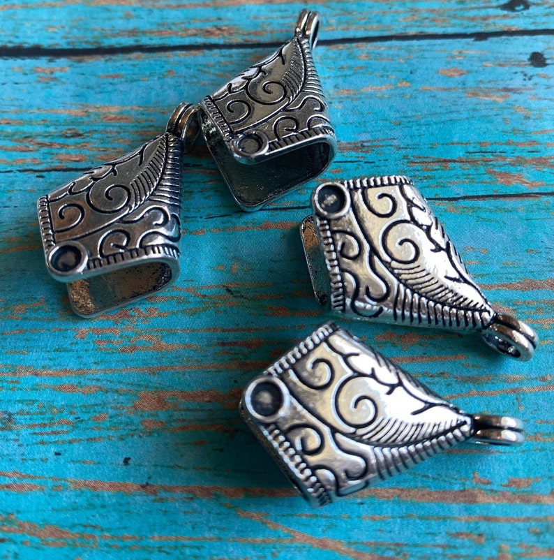 SALE Silver TASSEL Caps, 13 x 30mm, Pewter Caps or Cones Attached Bail, ClassicElements Beading Supplies, Classic Elements, We ship FAST FOUR CAPS