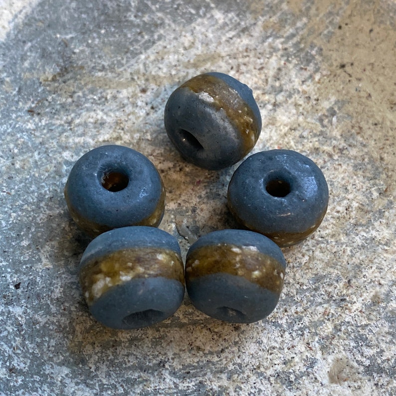 13mm Denim BLUE Kente Beads, African Glass Beads, Kente Tribe Glass Beads from Africa, striped kente glass beads, African Glass Beads FIVE LOOSE BEADS