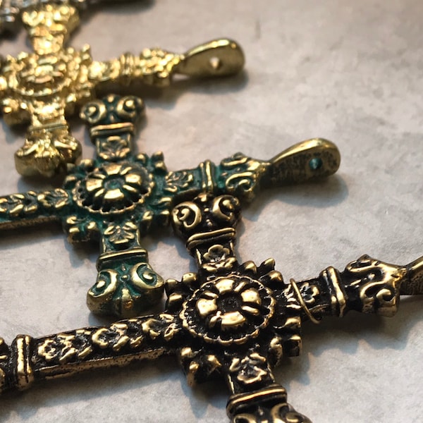 Brass Decorative CROSS in Your Choice of Metal Finishes, Large Silver Cross, Big Gold cross Pendant, BLACK Cross, Large Brass Cross