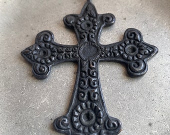 Big Brass Cross, Decorative Brass Cross in matte Black finish, Bold Cross Pendant; in stock ships FAST, religious symbols pendant from India