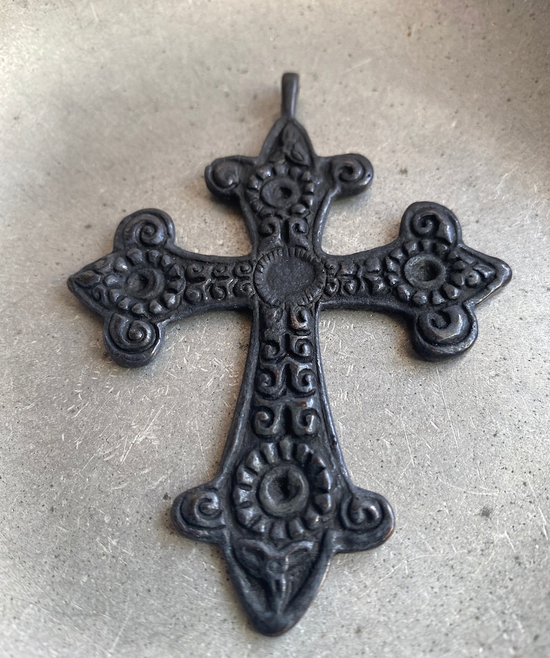 Big Brass Cross, Decorative Brass Cross in matte Black finish, Bold Cross Pendant in stock ships FAST, religious symbols pendant from India image 1