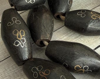 African EBONY Wood Inlaid with COPPER or Silver Metal, very unique Bicone shape, FAST ship