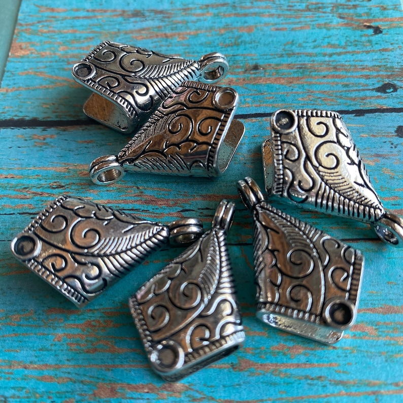 SALE Silver TASSEL Caps, 13 x 30mm, Pewter Caps or Cones Attached Bail, ClassicElements Beading Supplies, Classic Elements, We ship FAST SIX CAPS