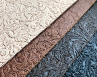 Embossed Leather Sheets, Trim Leather with Acanthus pattern, two sizes including 8 x 11 inches, 5 to 6 ounce, choose quantity, ships fast