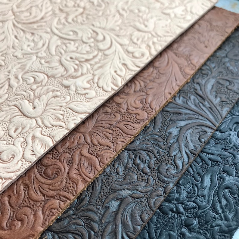 Embossed Leather Sheets, Trim Leather with Acanthus pattern, various sizes including 8 x 11 inches 