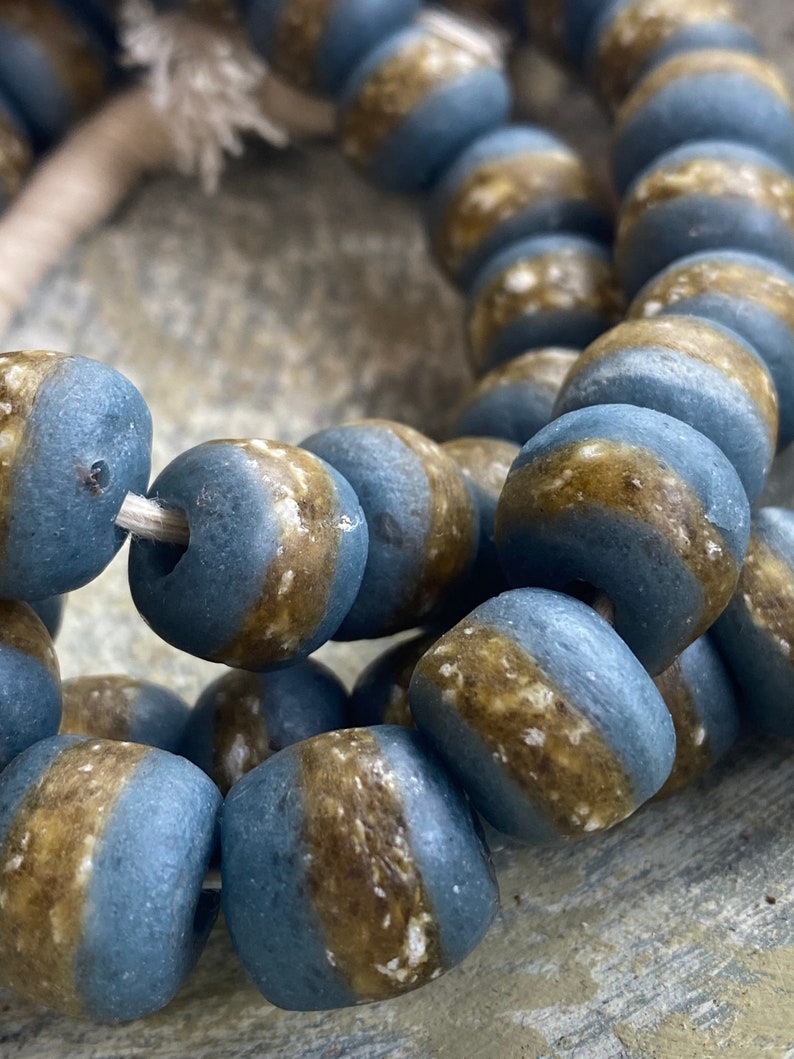 13mm Denim BLUE Kente Beads, African Glass Beads, Kente Tribe Glass Beads from Africa, striped kente glass beads, African Glass Beads image 6