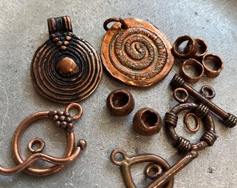 Solid copper charm pendant clasps bead bundle, Personal stash destash, discounted bundles