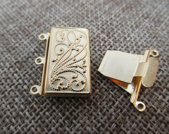 THREE Strand Clasp, Gold finish, 3 strand clasp, Vintage Look Clasp, Clasp, Clasps, Decorative Clasp, push clasp, fast ship