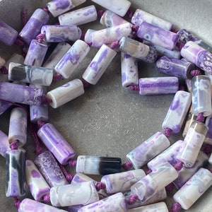 Agate Cylindrical Beads, Choose Half Strand or Full, Dyed Agate white lavender tube beads, image 5