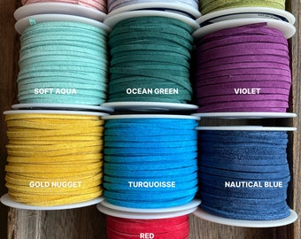 3mm Suede By the Yard, 4 Yards or More Real Suede Lace 20 colors By the Yard also sold in bulk spools, custom cut Real Leather Suede Lace