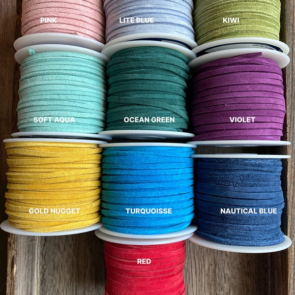 3mm Suede By the Yard, 4 Yards or More Real Suede Lace 20 colors By the Yard also sold in bulk spools, custom cut Real Leather Suede Lace