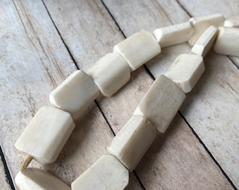 SALE African RECTANGULAR Bone Beads, White flat beads from Ghana, Bead Clearance, All Beads on Close out, FAST ship,  shop closing soon