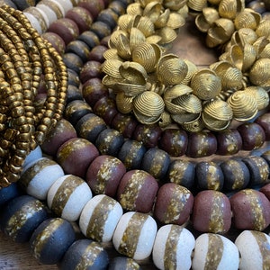 13mm Denim BLUE Kente Beads, African Glass Beads, Kente Tribe Glass Beads from Africa, striped kente glass beads, African Glass Beads image 7