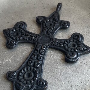 Big Brass Cross, Decorative Brass Cross in matte Black finish, Bold Cross Pendant in stock ships FAST, religious symbols pendant from India image 5