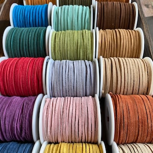 25 Yard Suede SPOOL 3mm Suede Lace in Choice of 19 Colors, One Eighth Inch Suede Lace, Bulk Savings on Spools, Leather Lace, we ShIP FAST