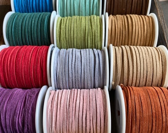 25 Yard Suede SPOOL 3mm Suede Lace in Choice of 19 Colors, One Eighth Inch Suede Lace, Bulk Savings on Spools, Leather Lace, we ShIP FAST