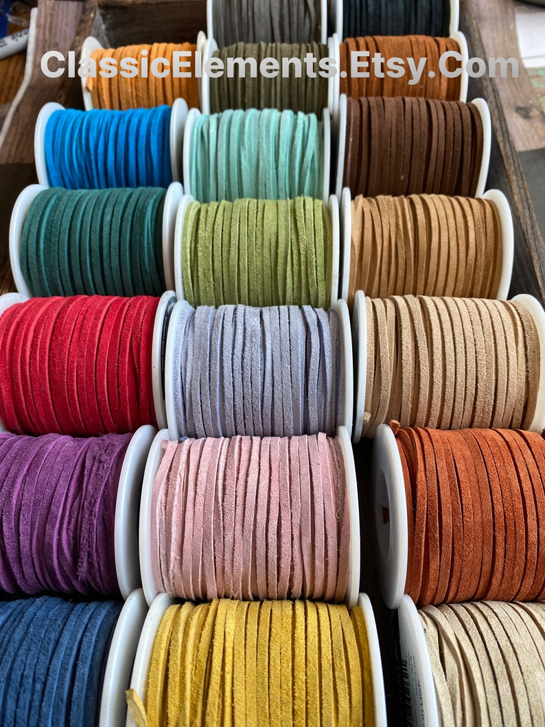 25 Yard Suede SPOOL 3mm Suede Lace in Choice of 19 Colors, One Eighth Inch Suede Lace, Bulk Savings on Spools, Leather Lace, we ShIP FAST image 1