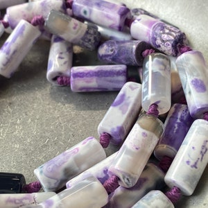 Agate Cylindrical Beads, Choose Half Strand or Full, Dyed Agate white lavender tube beads, image 4