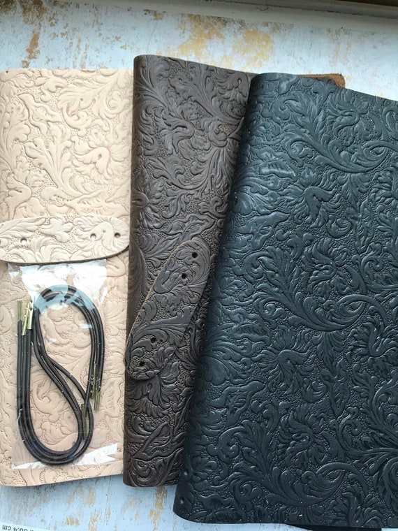 Leather Journal Kit for DIY Journal Making, Embossed Leather Journal Kit  Color Choices 