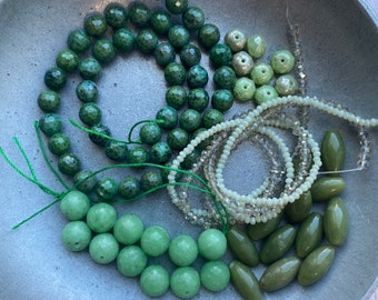 Gemstone Czech Glass Bead sets, jade, crystal, Agate, Shop clean up Design Mixes, broken strands misc, Bead mixes, green beads, ships FaST