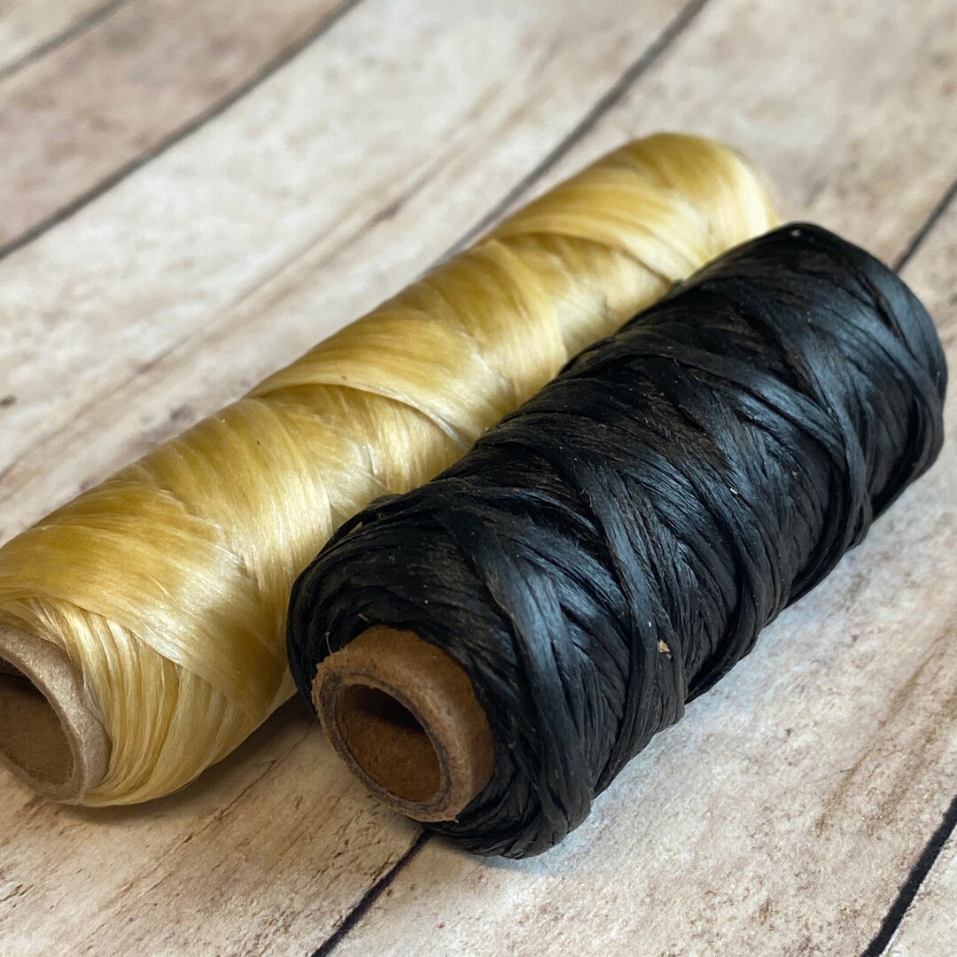 Waxed Artificial SINEW, Leather Thread, 20 Yd or 300 Yd Spools, Tan