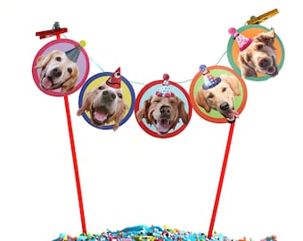 Golden Retriever Dogs Birthday Cake Garland - photo reproductions - funny golden retriever portraits birthday bunting