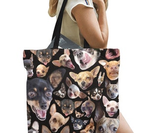 Chihuahua Canvas Tote Bag -  large novelty Chichi dog shopping bag