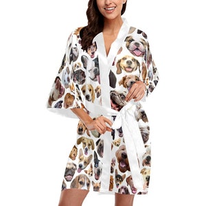 Dogs Kimono Robe printed women's dog print short kimono bath robe USA XS-2XL white
