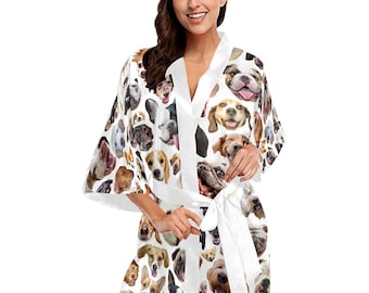 Dogs Kimono Robe - printed women's dog print short kimono bath robe - USA XS-2XL