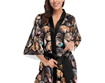 Dachshunds Kimono Robe - printed women's doxie dog print short kimono bath robe - USA XS-2XL