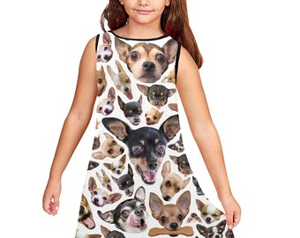 Chihuahua Sleeveless Child's Dress - round neck pull-on shift dress - chichi dog dress - USA XS - XL kid girl size