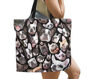 French Bulldog Canvas Tote Bag -  large novelty frenchie dog shopping bag