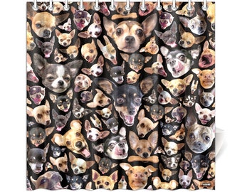 Chihuahua Shower Curtain - dog portraits novelty shower curtain - vivid photo reproductions - black or white background