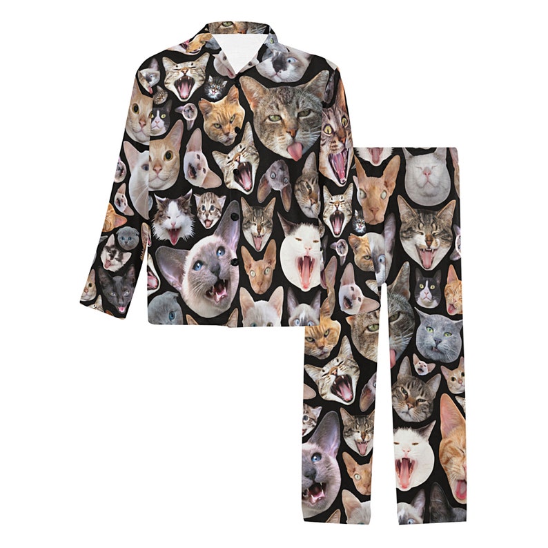 Men's Cats Pajamas Set or Pants long-sleeve with collar and buttons long pants novelty cat pjs image 3