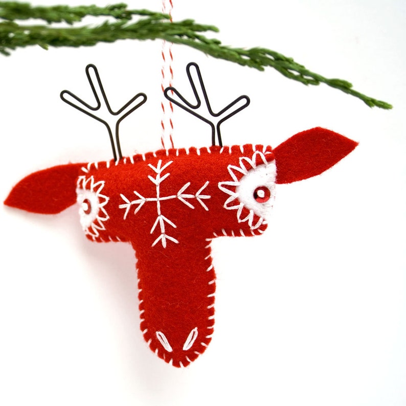 Scandinavian Felt Reindeer Ornament Hand Embroidered Etsy