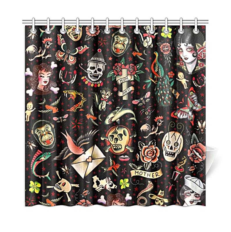 Old School Tattoo Shower Curtain Vintage Tattoo Flash Etsy