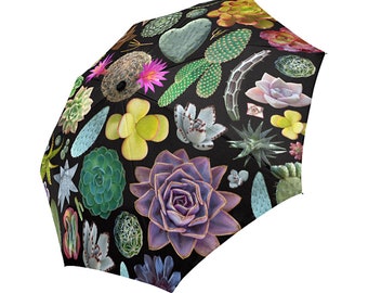 Succulents Rain Umbrella - photographic succulents - foldable umbrella - cactus cacti - auto open