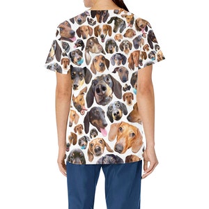 Dachshund Dog Design Medical Scrub Top Nurse Vet Midwife Dental Uniform V neck polyester scrubs with deep pockets XS 4XL image 4