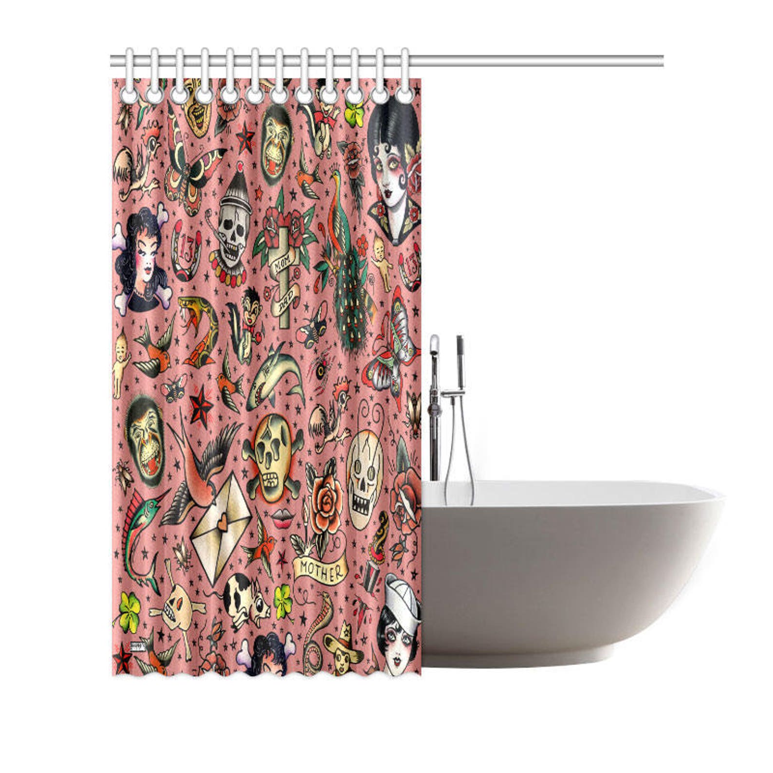 Old School Tattoo Shower Curtain Vintage Tattoo Flash Etsy
