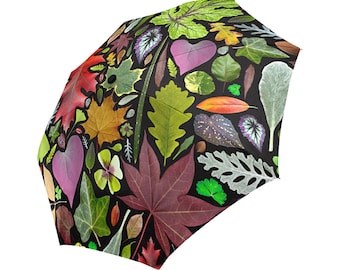 Leaf Design Rain Umbrella - photographic leaves  - foldable umbrella - auto open