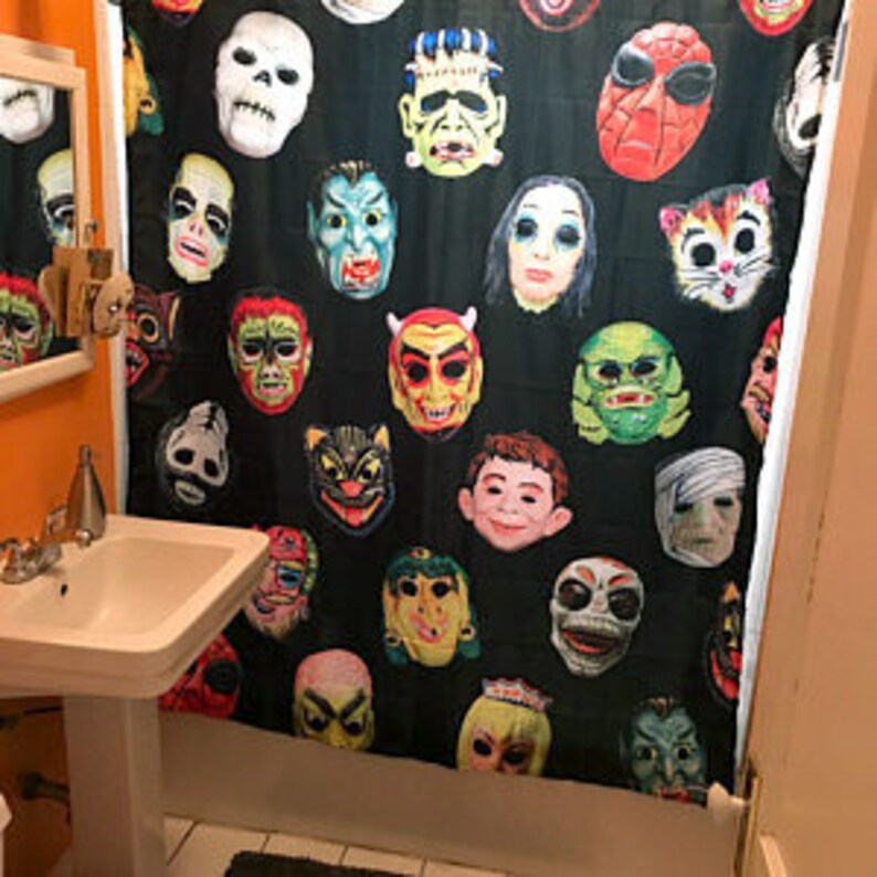 Halloween Masks Shower Curtain Photographic Vintage Mask Etsy