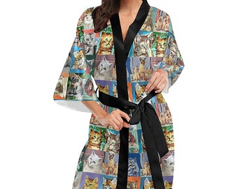 Paint By Number Cats Kimono Robe - women's short kimono bath robe - USA XS-2XL