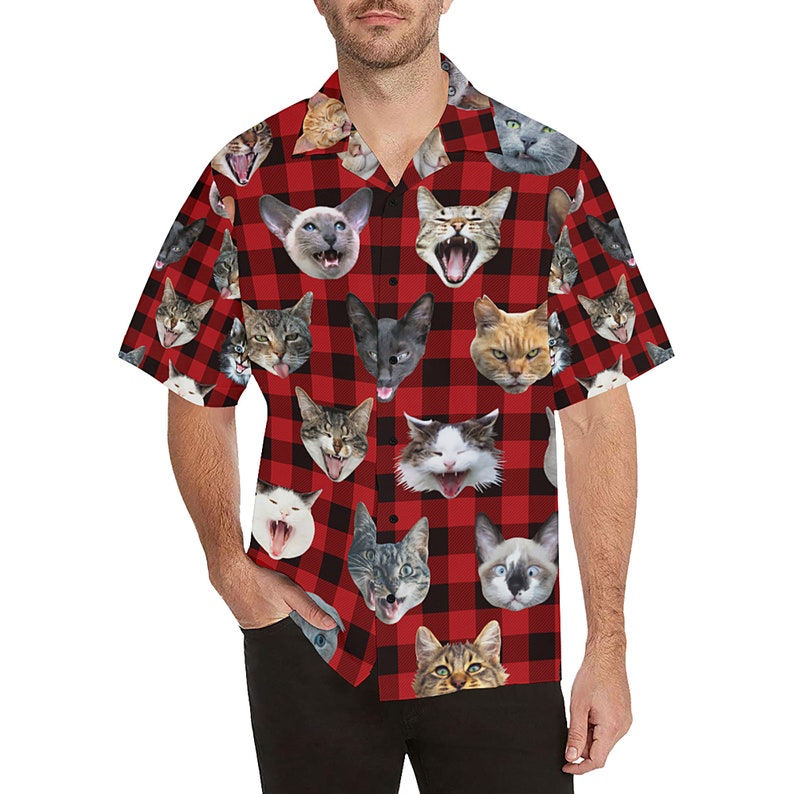 printed photographic cat portraits Hawaiian style Cats Men/'s Shirt USA S-5XL casual button-down short sleeve with collar