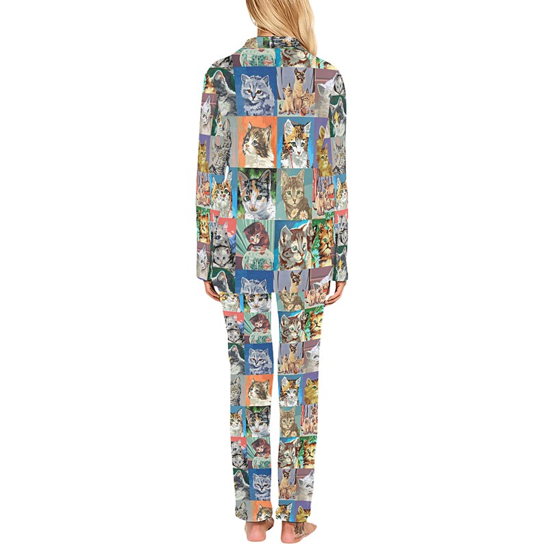 Women's Paint by Number Cats Pajamas Set or Pants long-sleeve with collar and buttons long pants with pockets image 2