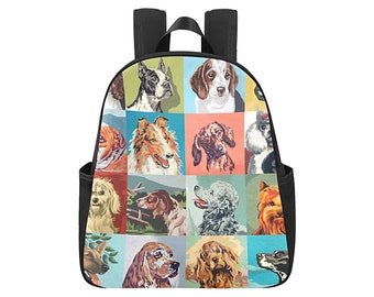 Paint by Number Dogs Backpack - multi pocket zippered backpack with funny pbn dog prints - waterproof and adjustable