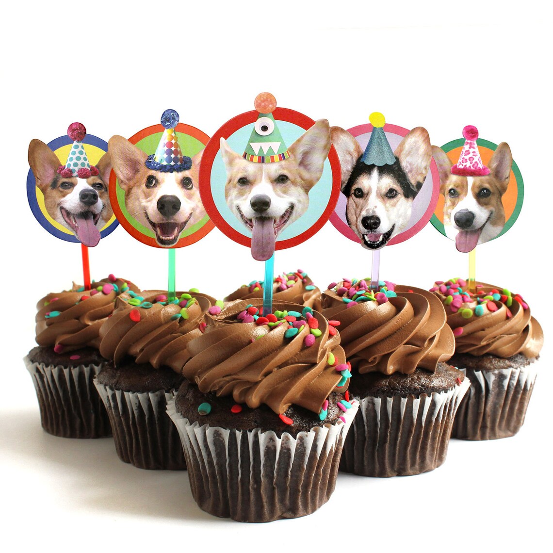 Dogs Cupcake Toppers Set of 6 Photo Reproductions Etsy