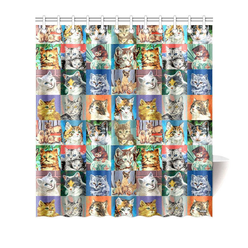 Novelty Paint By Number Cats Shower Curtain - pbn cats - vintage paint by number