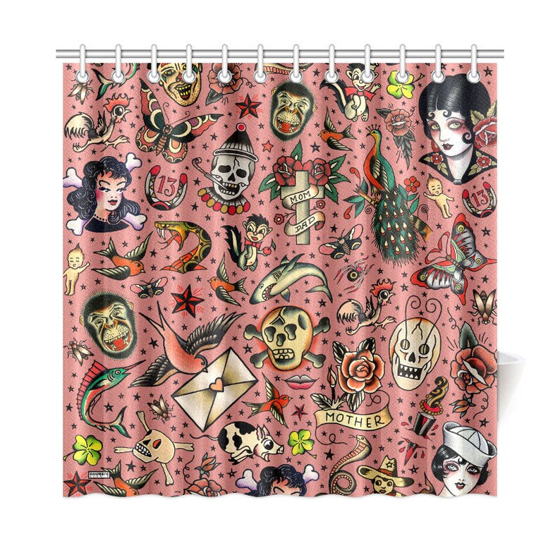 Old School Tattoo Shower Curtain Vintage Flash Image 0